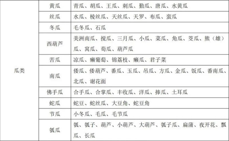 蔬菜别名及常用商品名称对照表